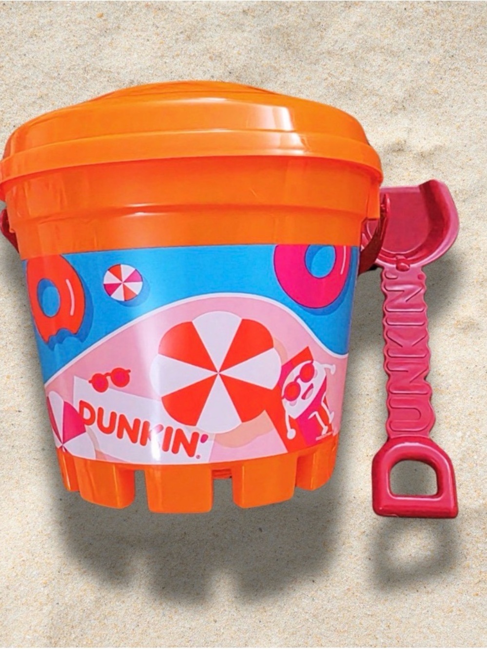 Dunkin Donuts Orange Sand Bucket & Pink Shovel Set
